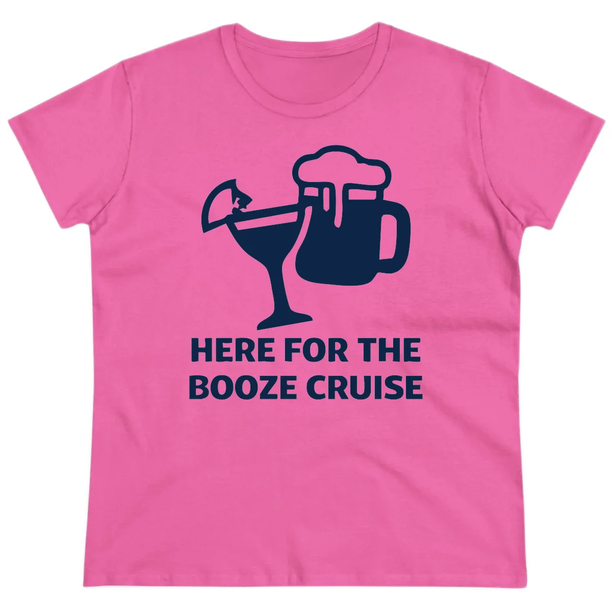 Here For The Booze Cruise Ladies Tee in Azalea
