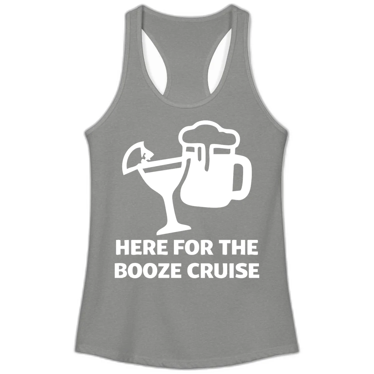 Here For The Booze Cruise Ladies Tank in Heather Grey