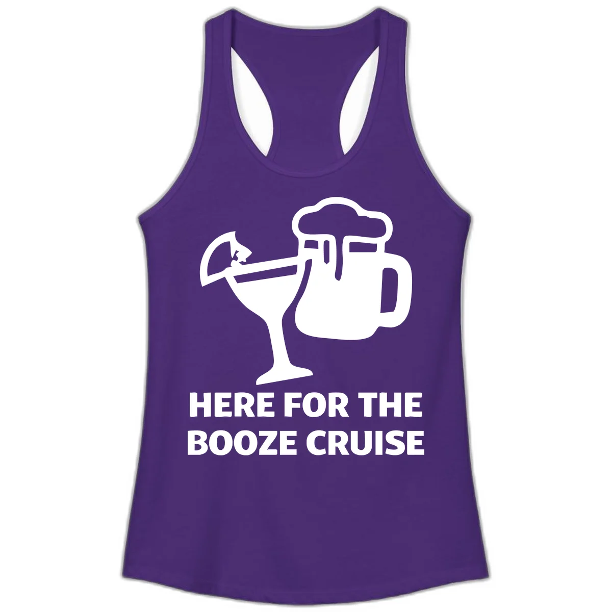 Here For The Booze Cruise Ladies Tank in Solid Purple Rush