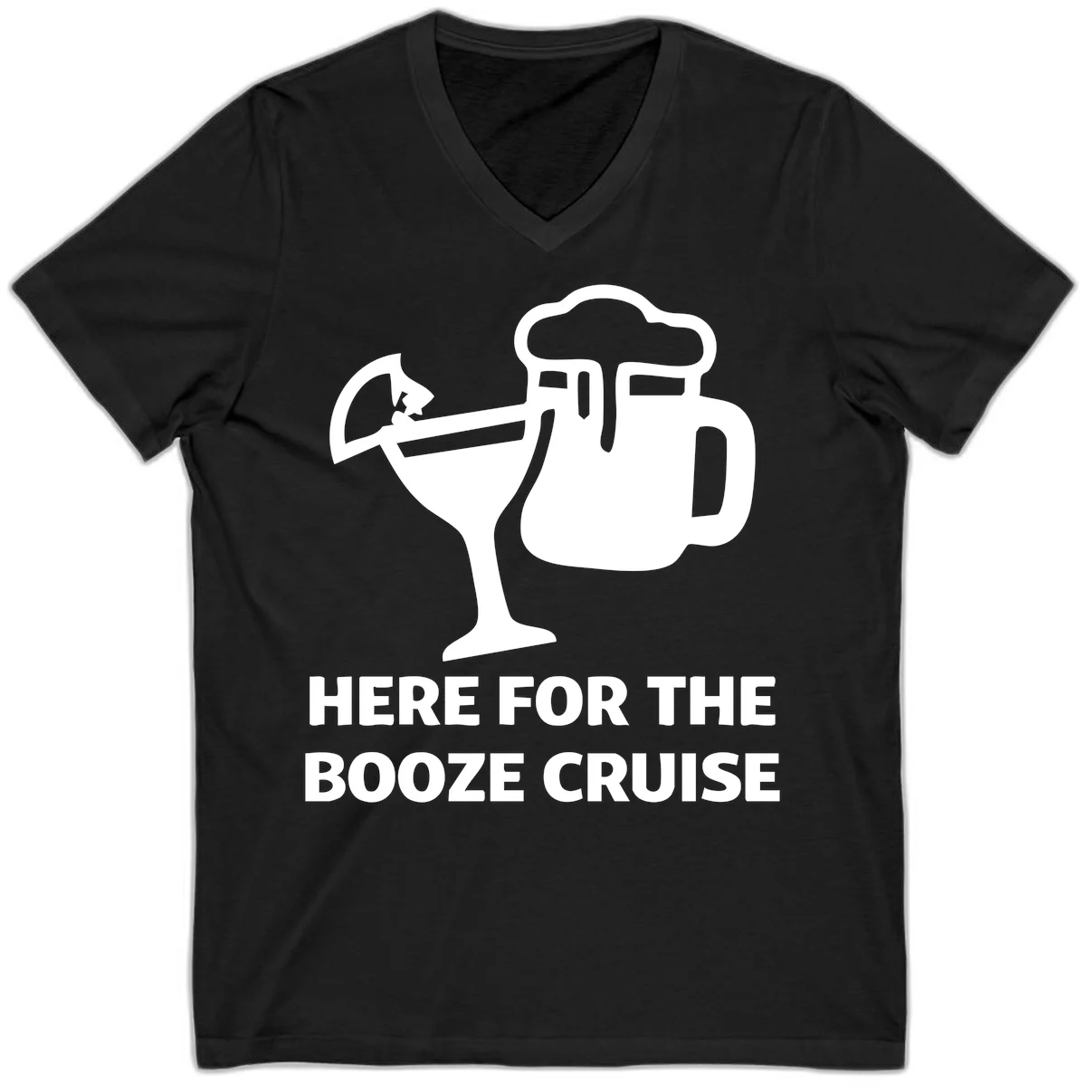 Here For The Booze Cruise V-Neck in Black