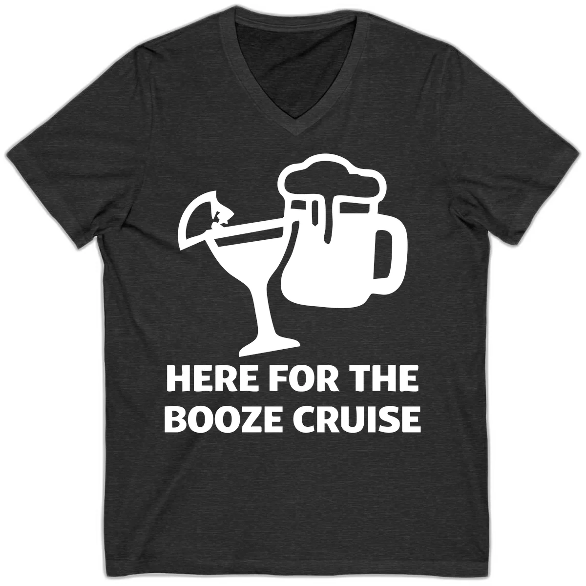 Here For The Booze Cruise V-Neck in Dark Grey Heather