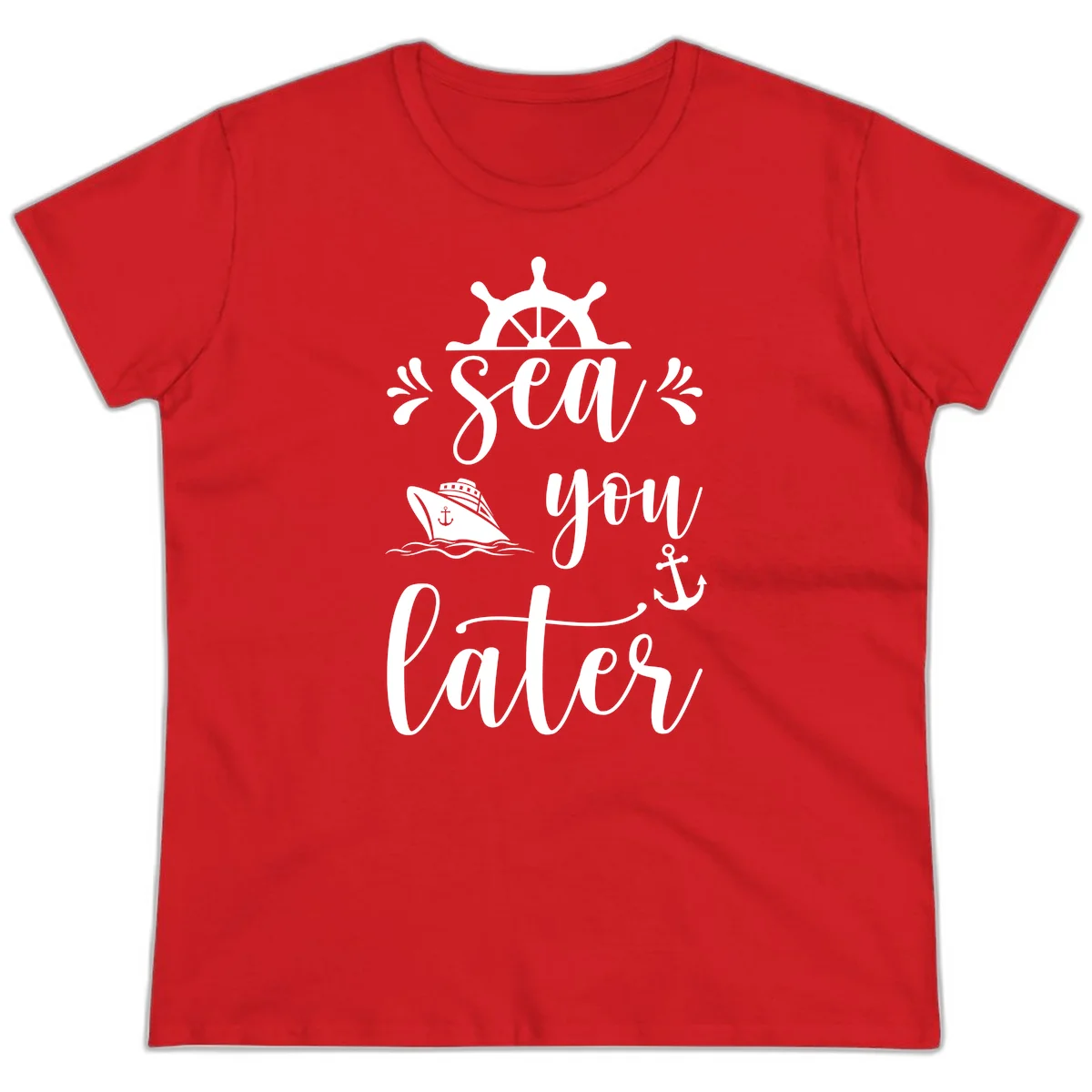 Sea You On The Water Ladies Tee in Red