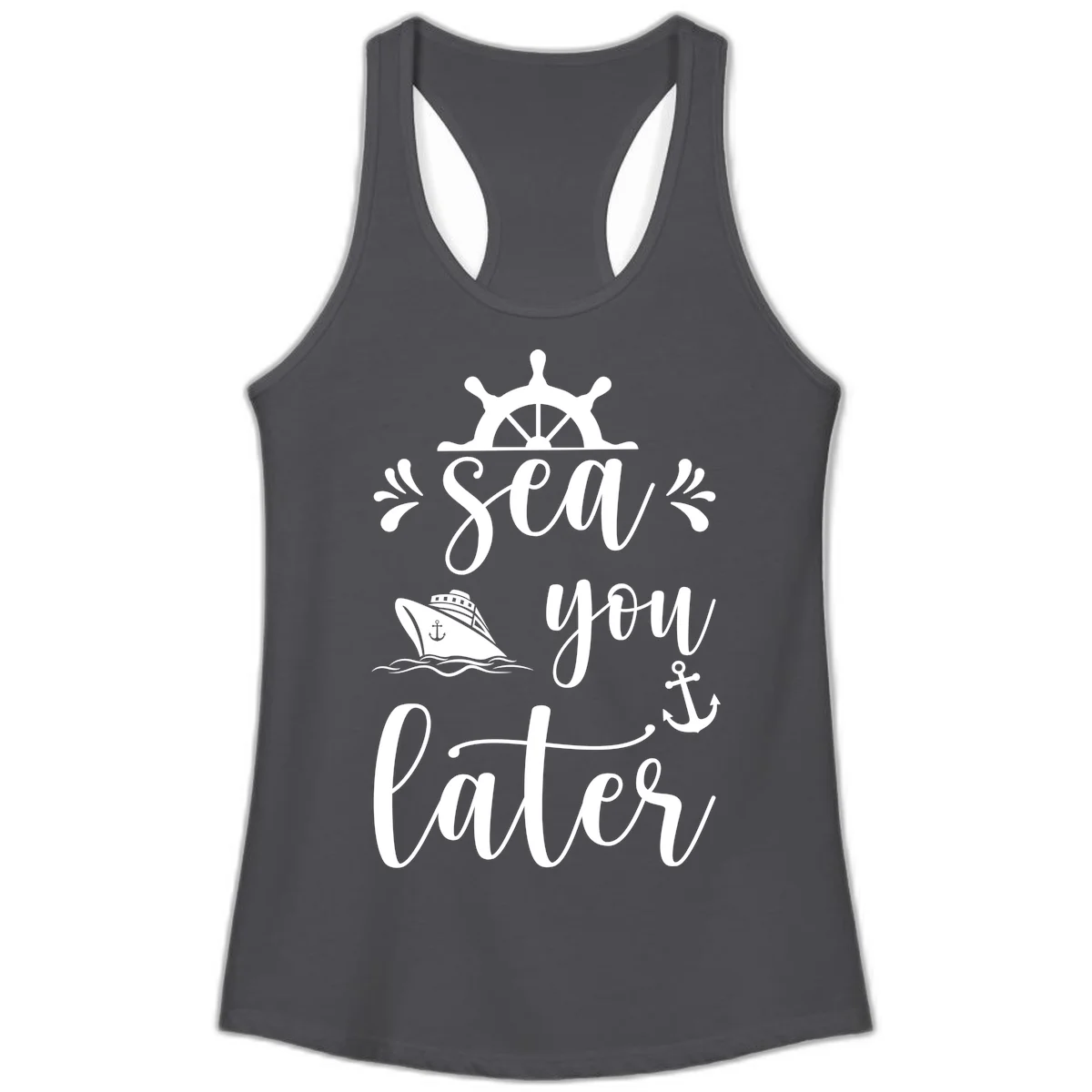 Sea You On The Water Ladies Tank in Solid Dark Gray