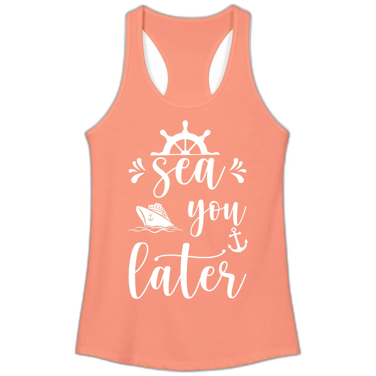 Sea You On The Water Ladies Tank in Solid Light Orange