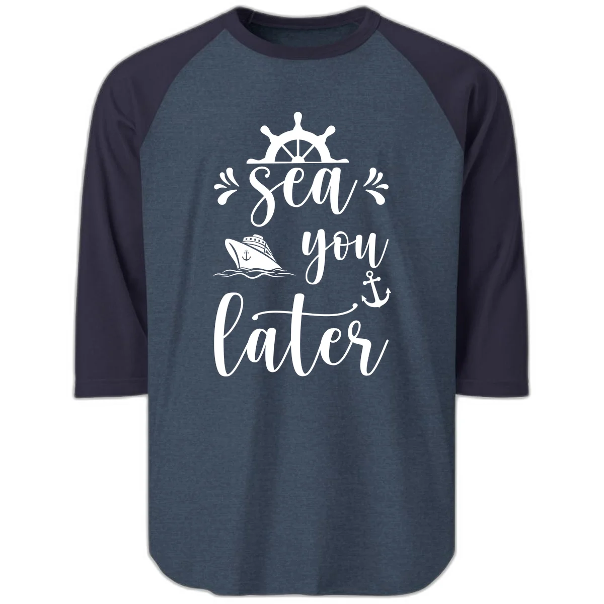 Sea You On The Water Raglan 3/4 in Heather Denim Navy