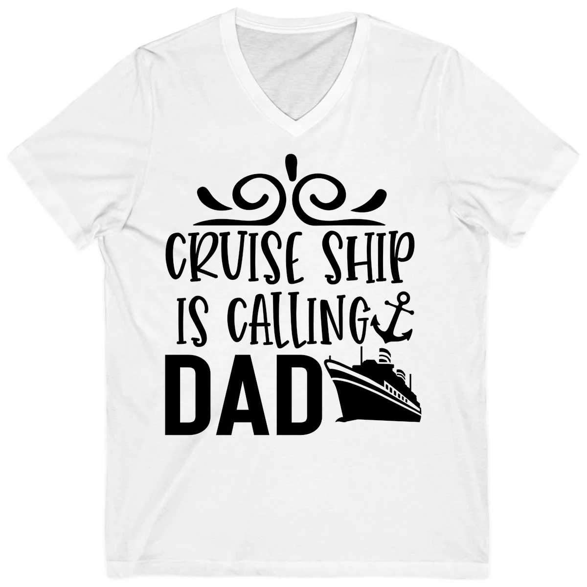 Cruise Ship Is Calling Dad V-Neck T-Shirt for Vacation in White
