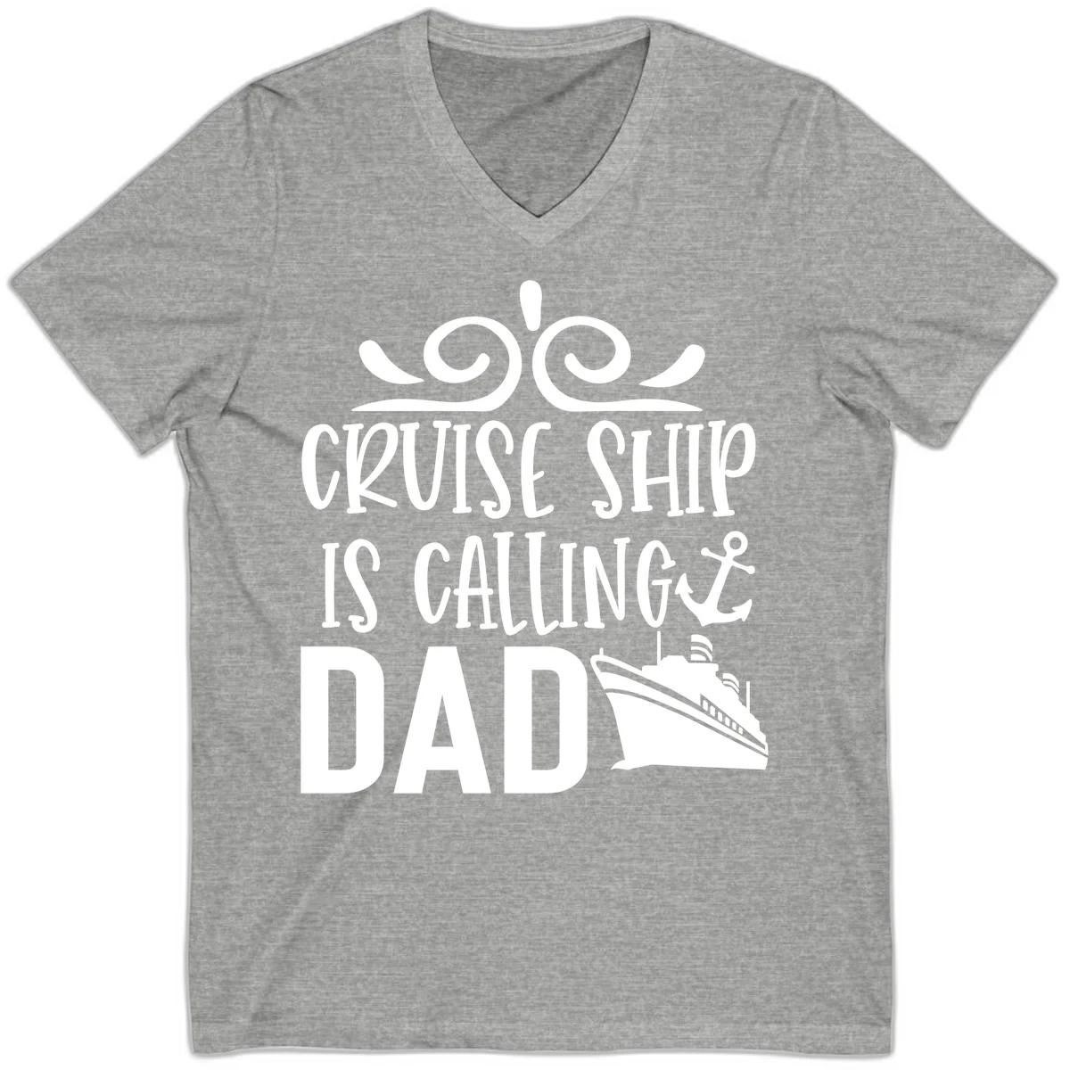 Cruise Ship Is Calling Dad V-Neck T-Shirt for Vacation in Athletic Heather