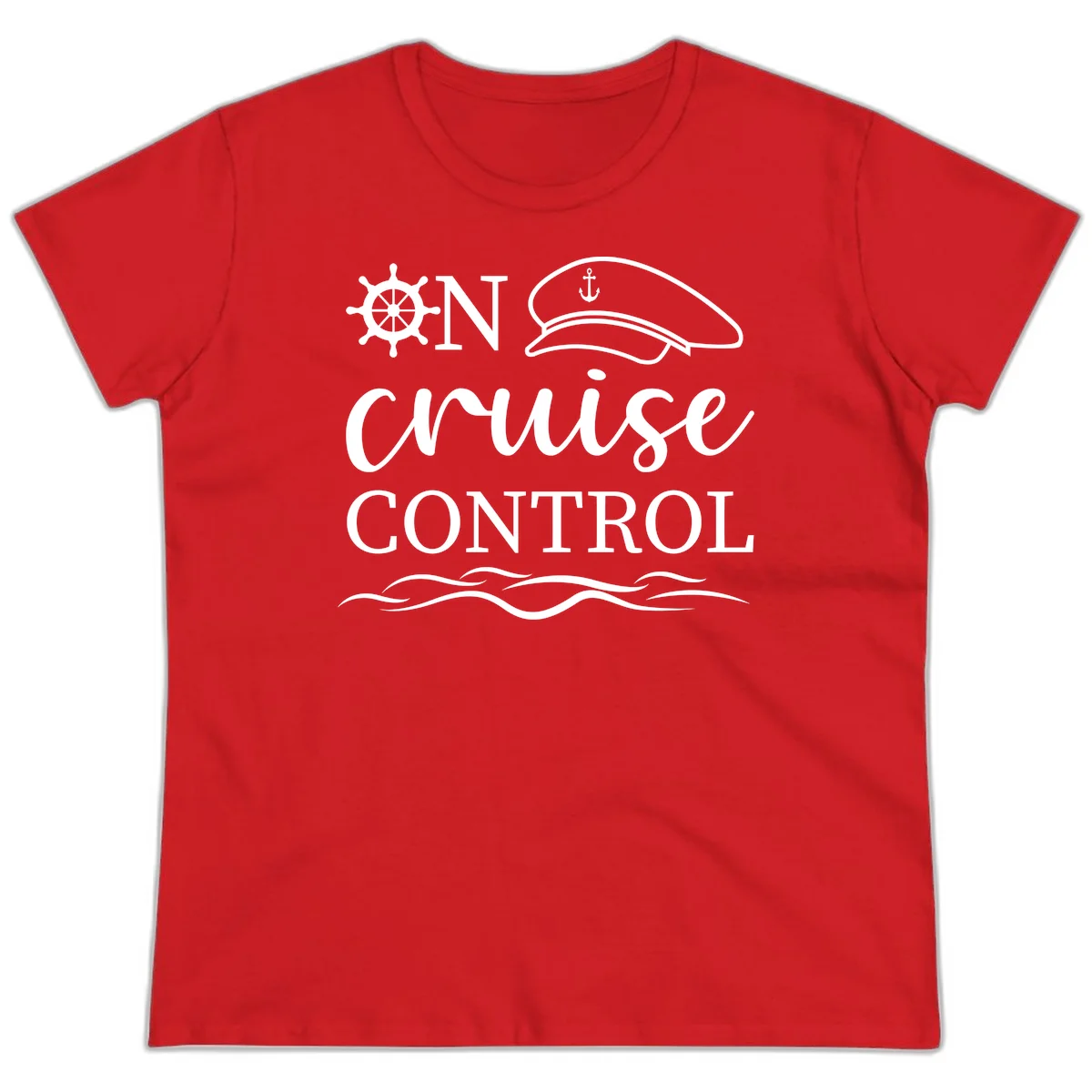 In Cruise Control Nautical Captain Ladies Tee for Cruises in Red