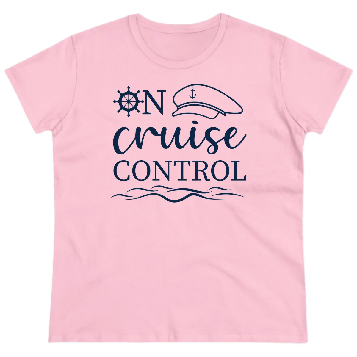 In Cruise Control Nautical Captain Ladies Tee for Cruises in Light Pink