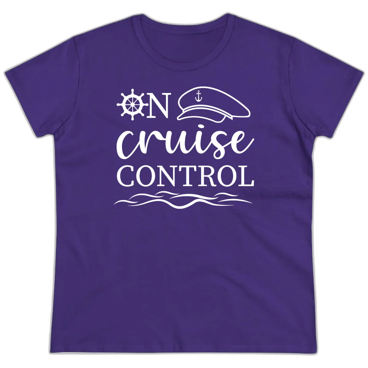 In Cruise Control Nautical Captain Ladies Tee for Cruises in Purple