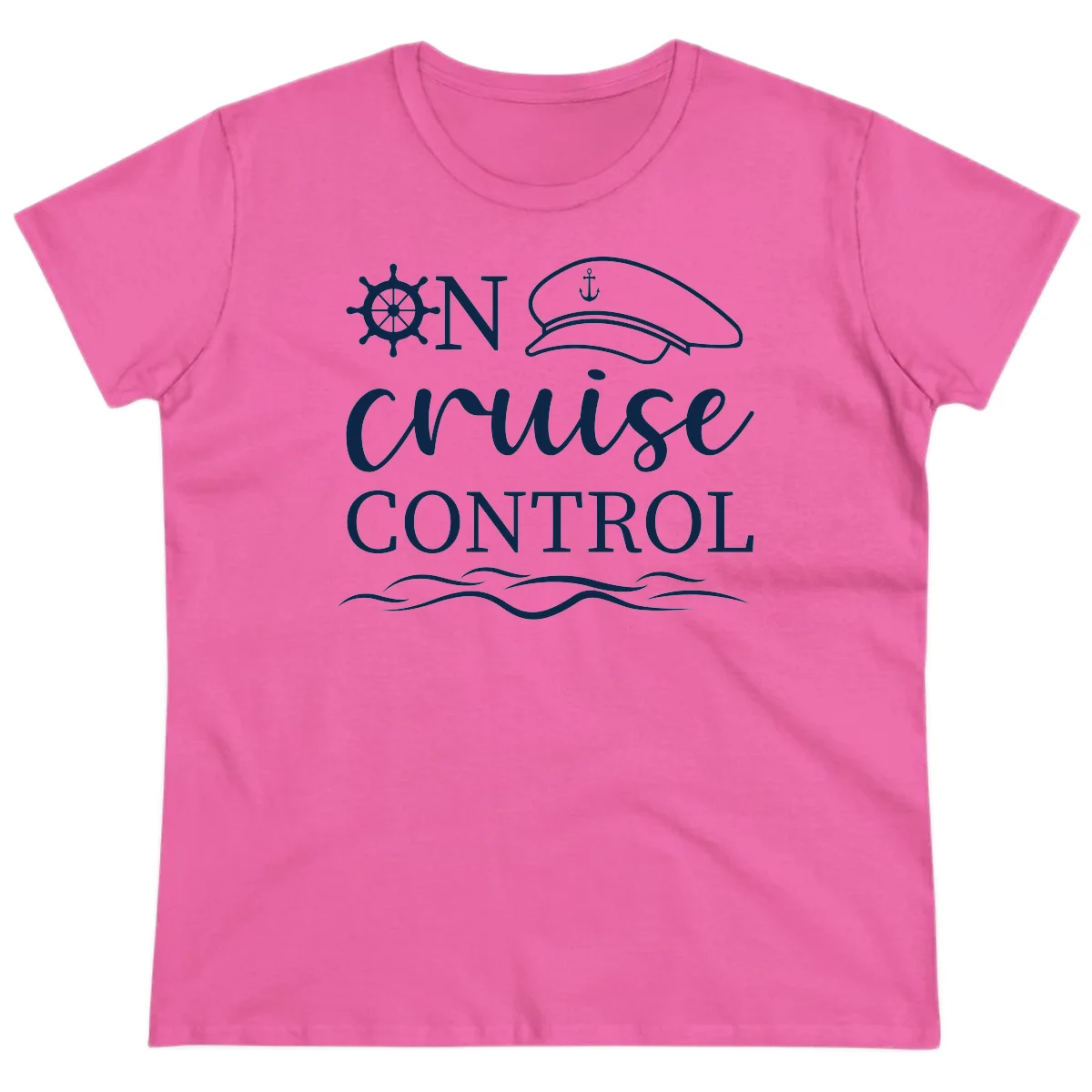 In Cruise Control Nautical Captain Ladies Tee for Cruises in Azalea