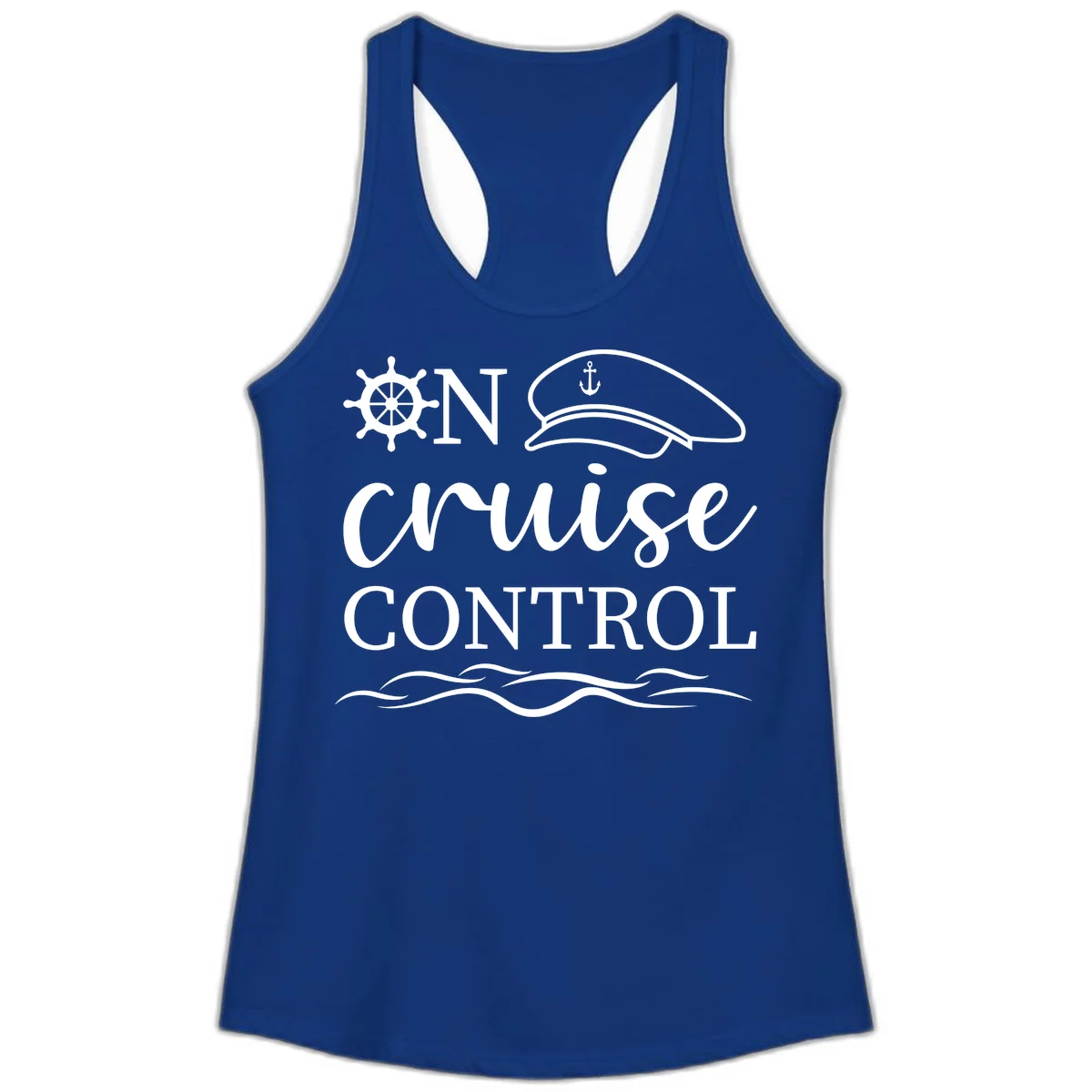 In Cruise Control Nautical Ladies Tank Top in Solid Royal