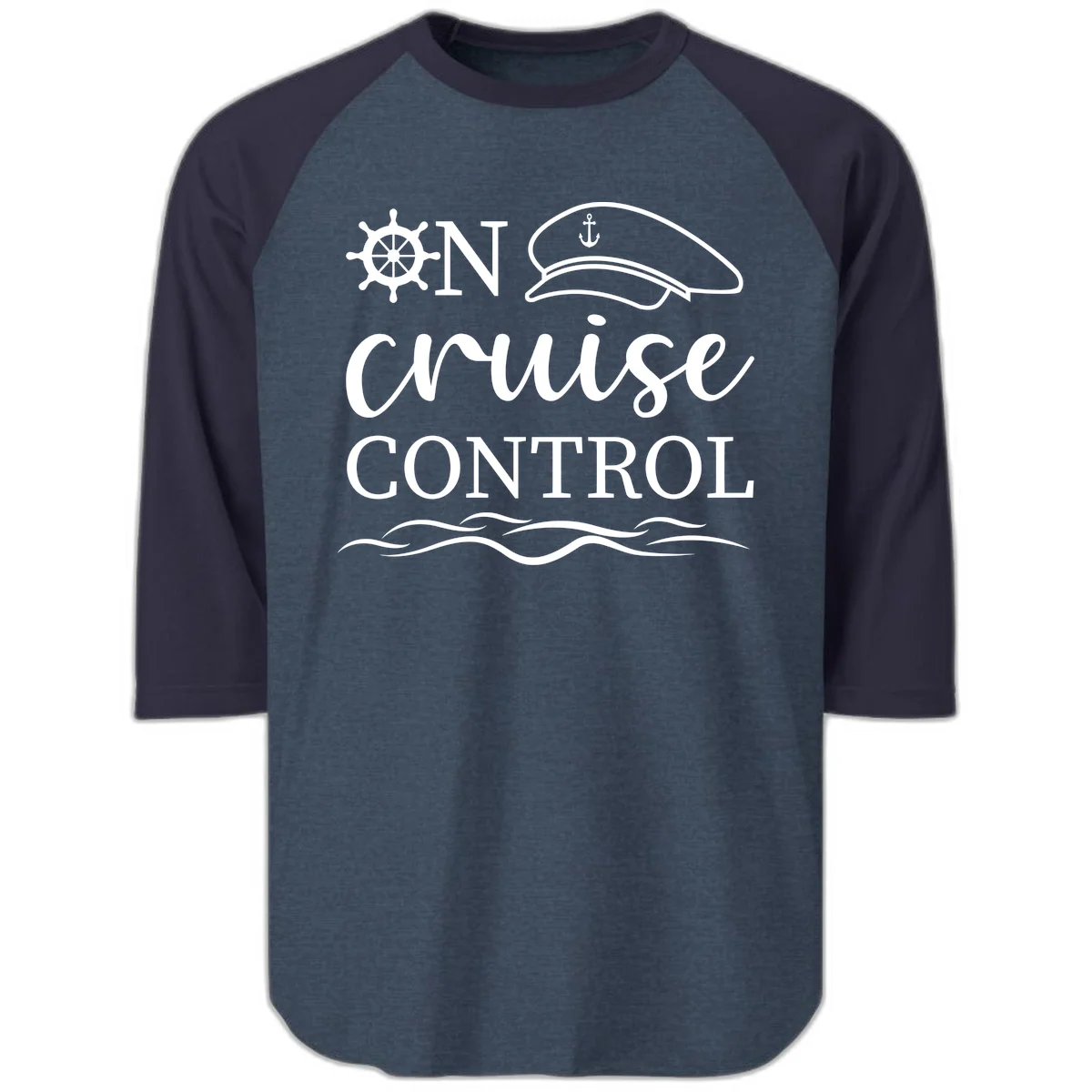 In Cruise Control Nautical Raglan 3/4 Sleeve Tee in Heather Denim Navy
