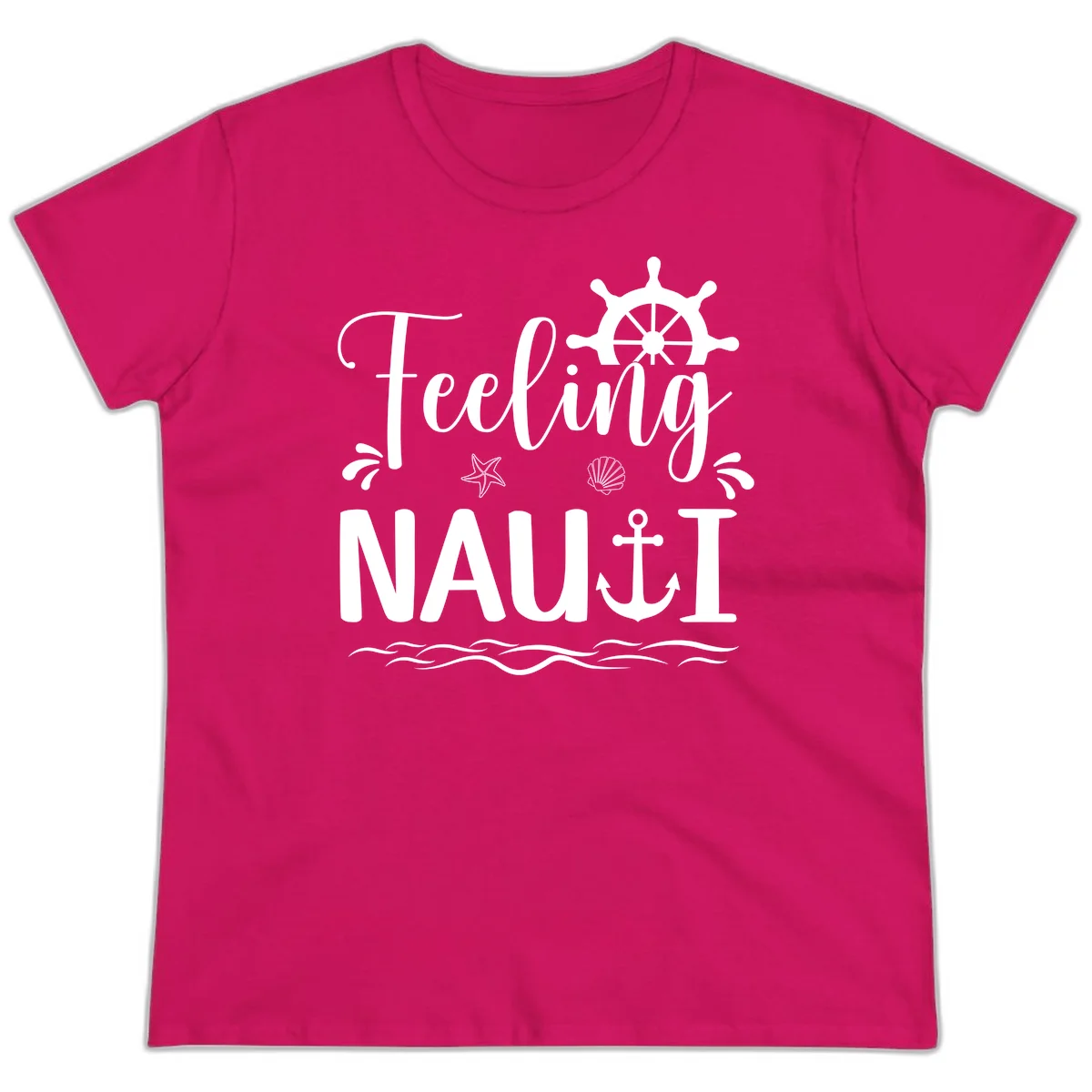 Feeling Nautical Ladies Cruise Vacation Tee in Heliconia