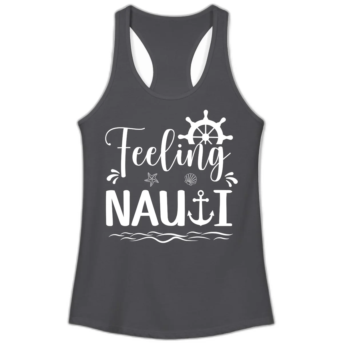 Feeling Nautical Ladies Racerback Tank in Solid Dark Gray