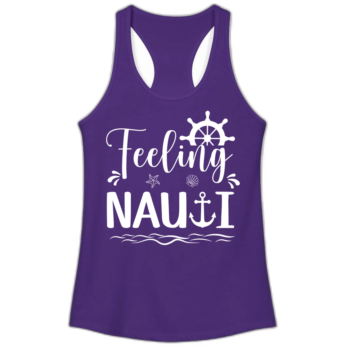 Feeling Nautical Ladies Racerback Tank in Solid Purple Rush