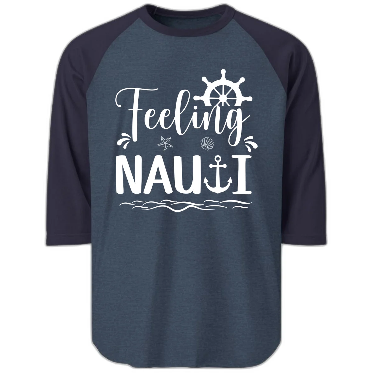 Feeling Nautical Raglan 3/4 Sleeve Tee in Heather Denim Navy