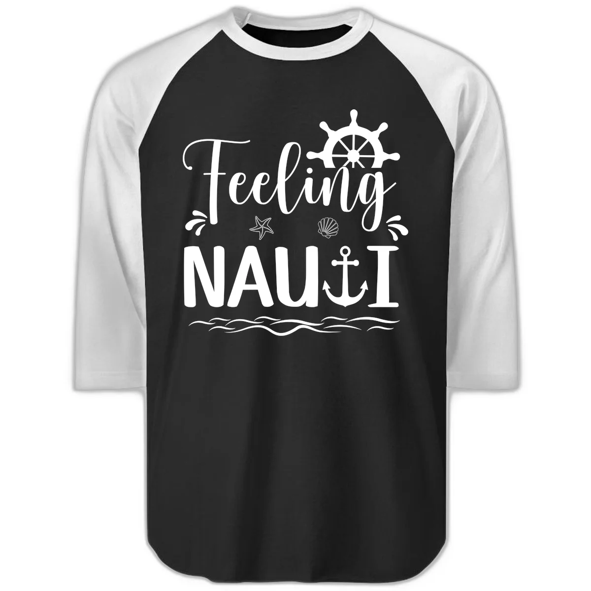 Feeling Nautical Raglan 3/4 Sleeve Tee in Black White