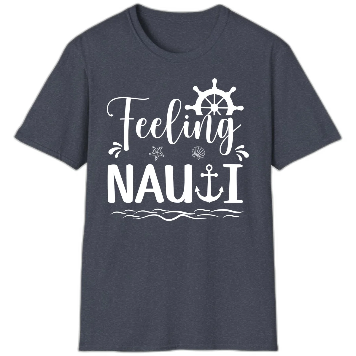 Feeling Nautical Cruise Vacation T-Shirt in Heather Navy
