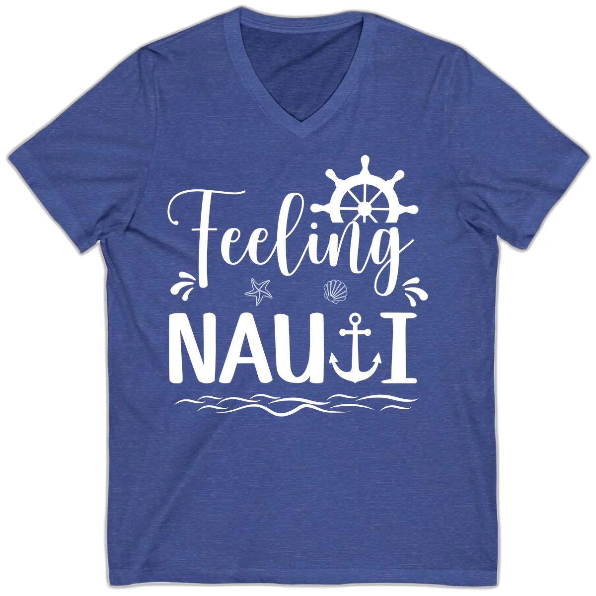 Feeling Nautical Cruise Vacation V-Neck in Heather True Royal