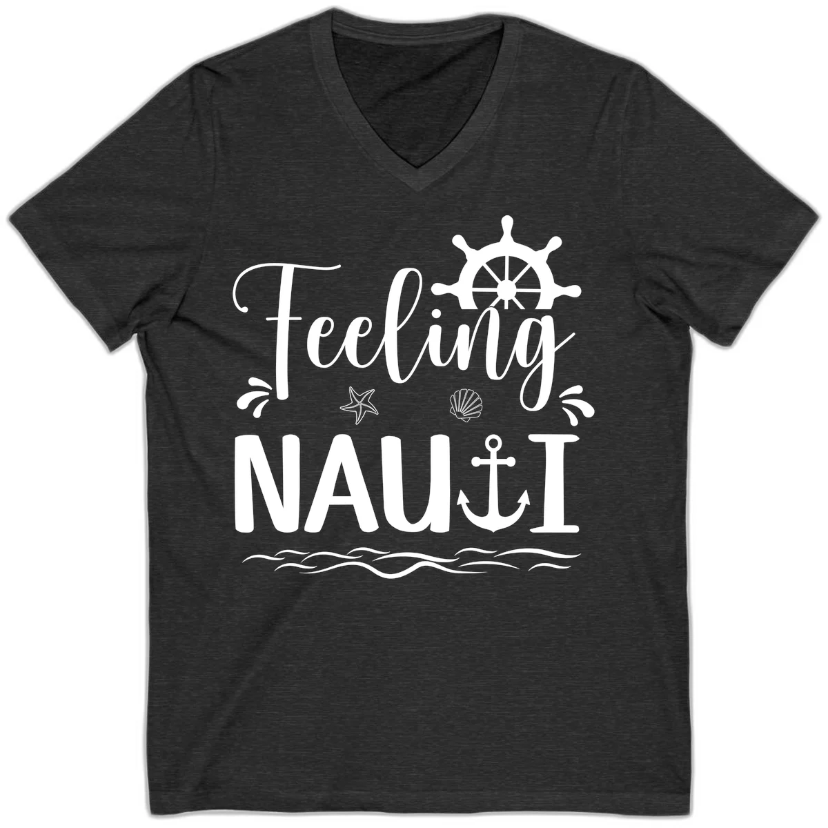 Feeling Nautical Cruise Vacation V-Neck in Dark Grey Heather
