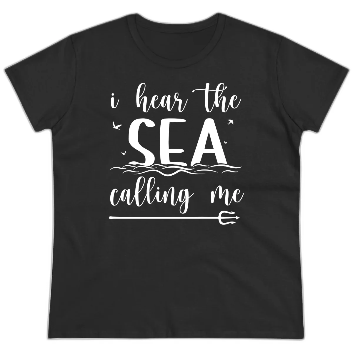 I Hear The Sea Calling Me Ladies Cruise Tee in Black