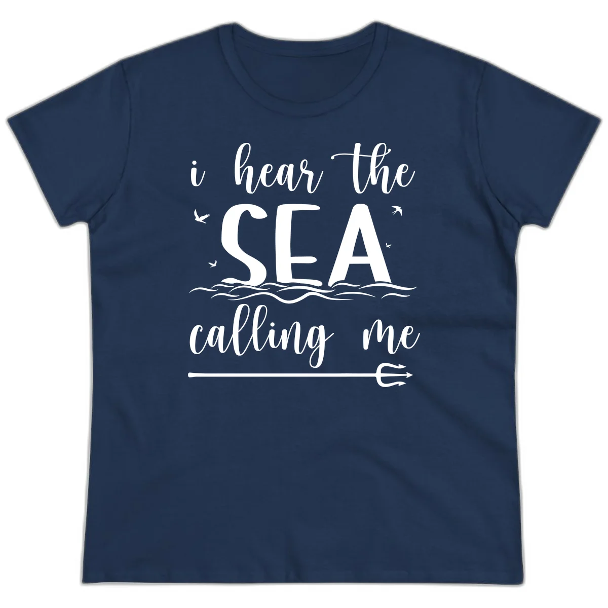 I Hear The Sea Calling Me Ladies Cruise Tee in Navy
