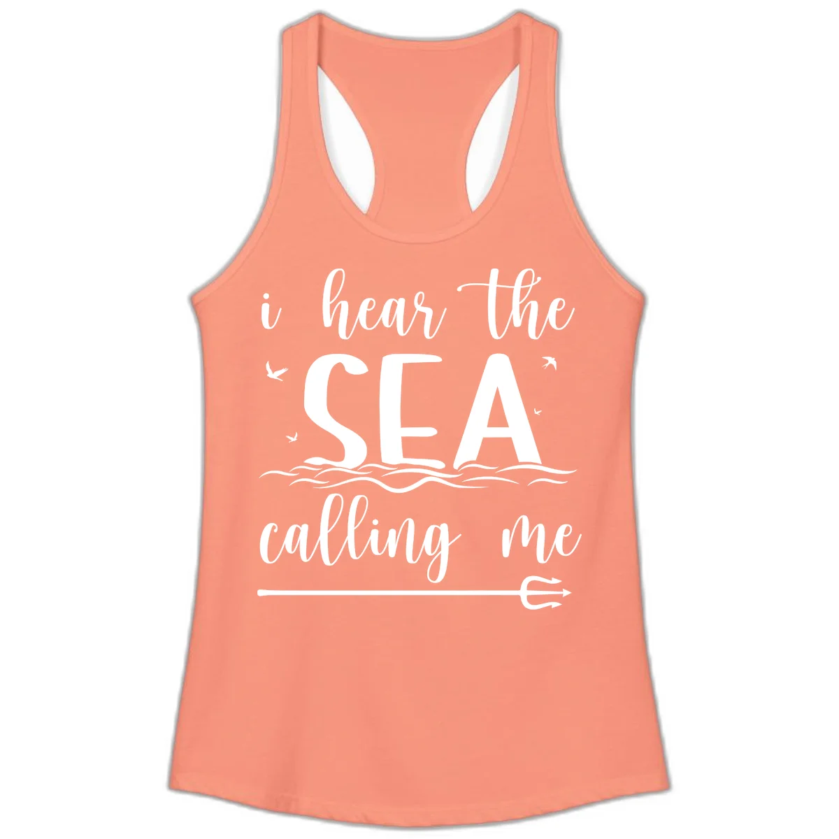 I Hear The Sea Calling Me Ladies Tank Top in Solid Light Orange