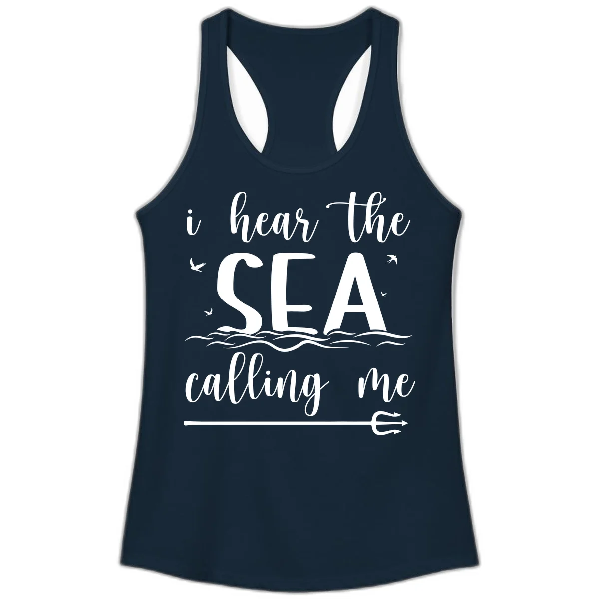 I Hear The Sea Calling Me Ladies Tank Top in Solid Midnight Navy