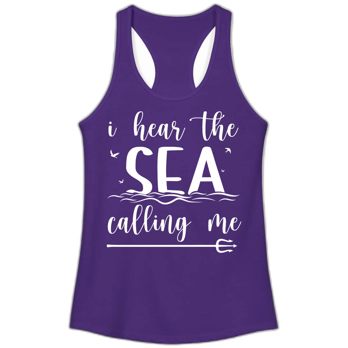 I Hear The Sea Calling Me Ladies Tank Top in Solid Purple Rush
