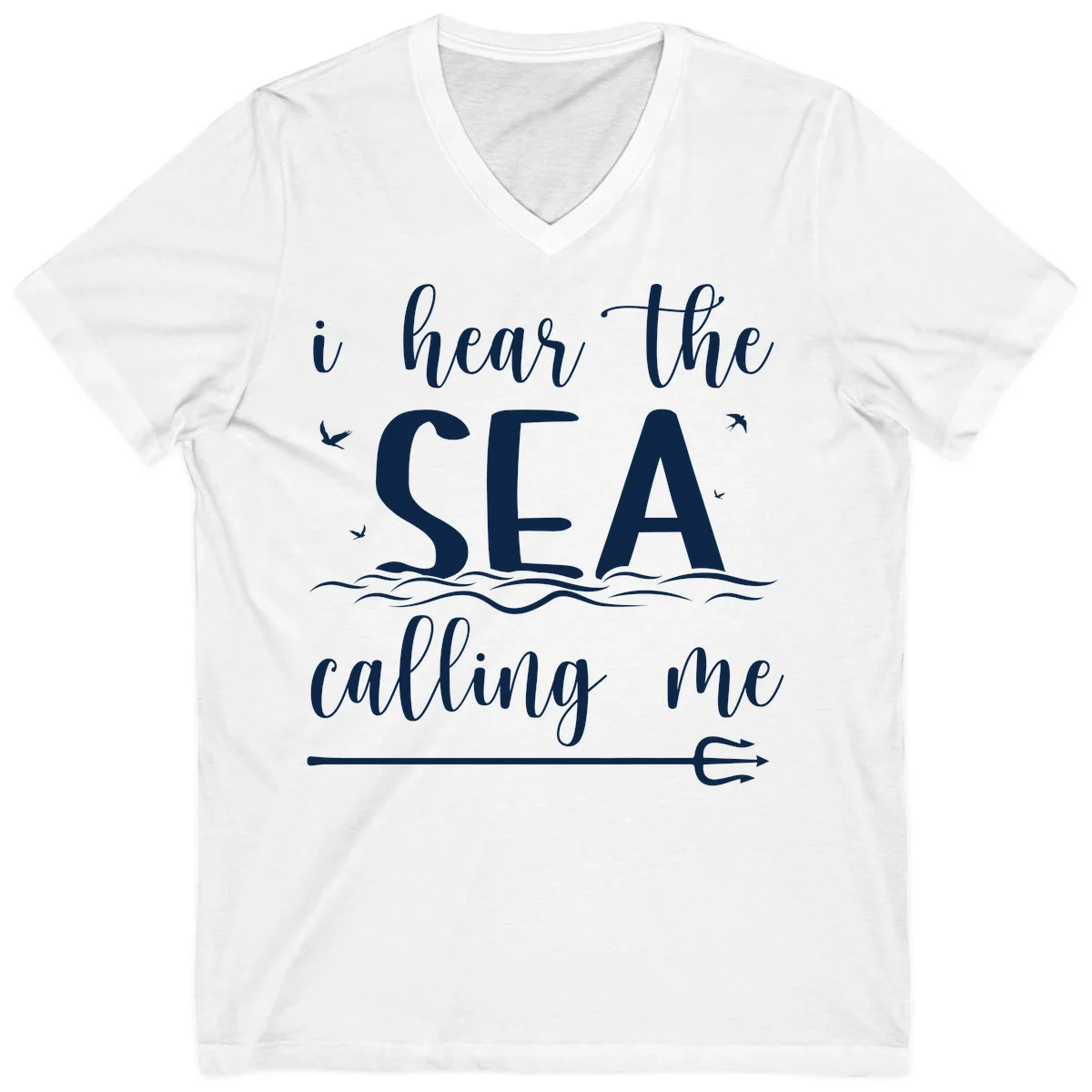 I Hear The Sea Calling Me V-Neck T-Shirt in White