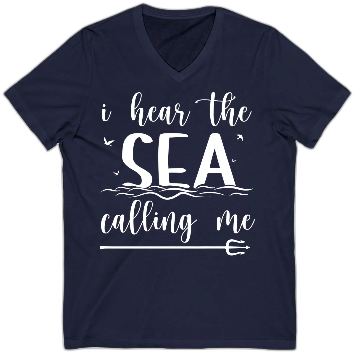 I Hear The Sea Calling Me V-Neck T-Shirt in Navy