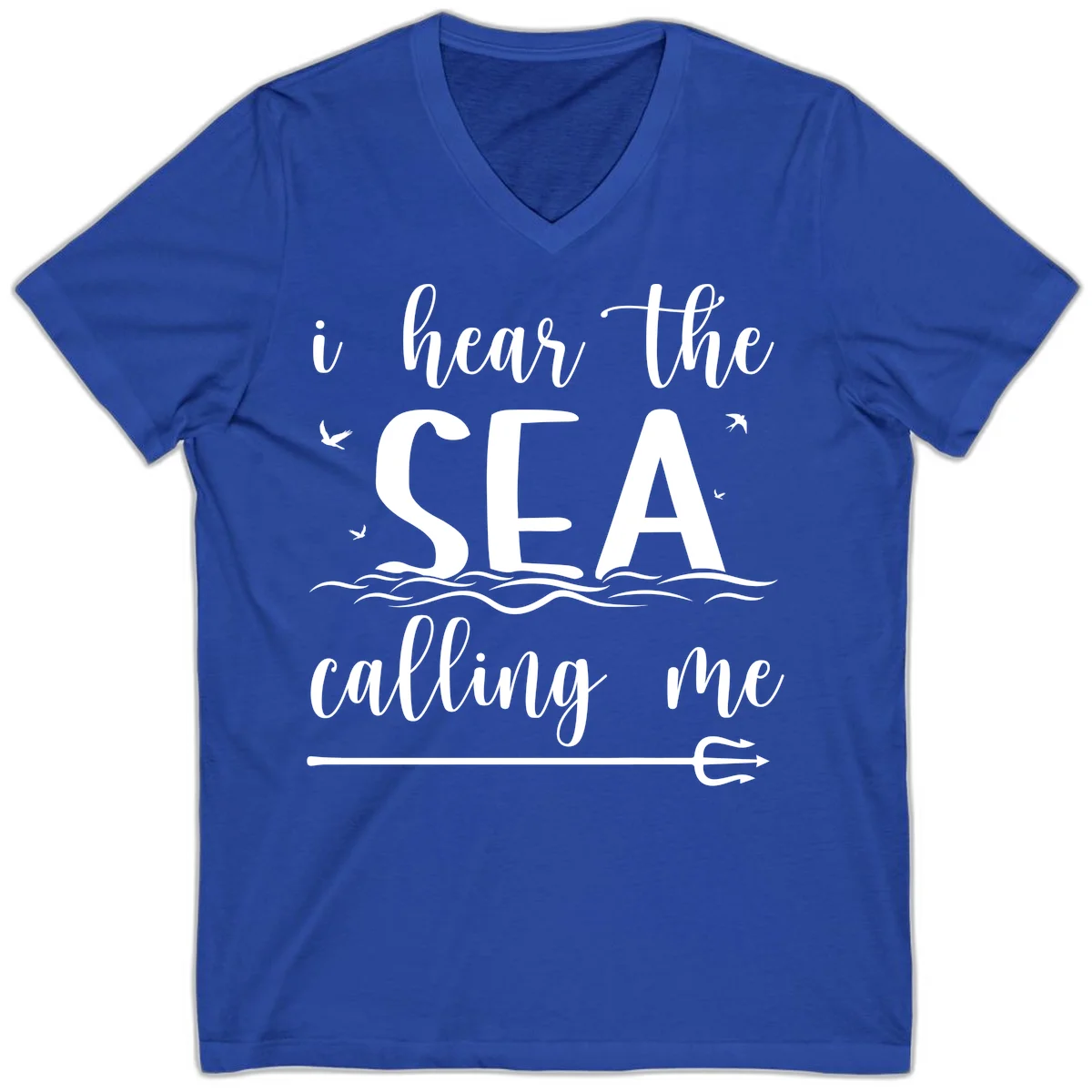 I Hear The Sea Calling Me V-Neck T-Shirt in True Royal