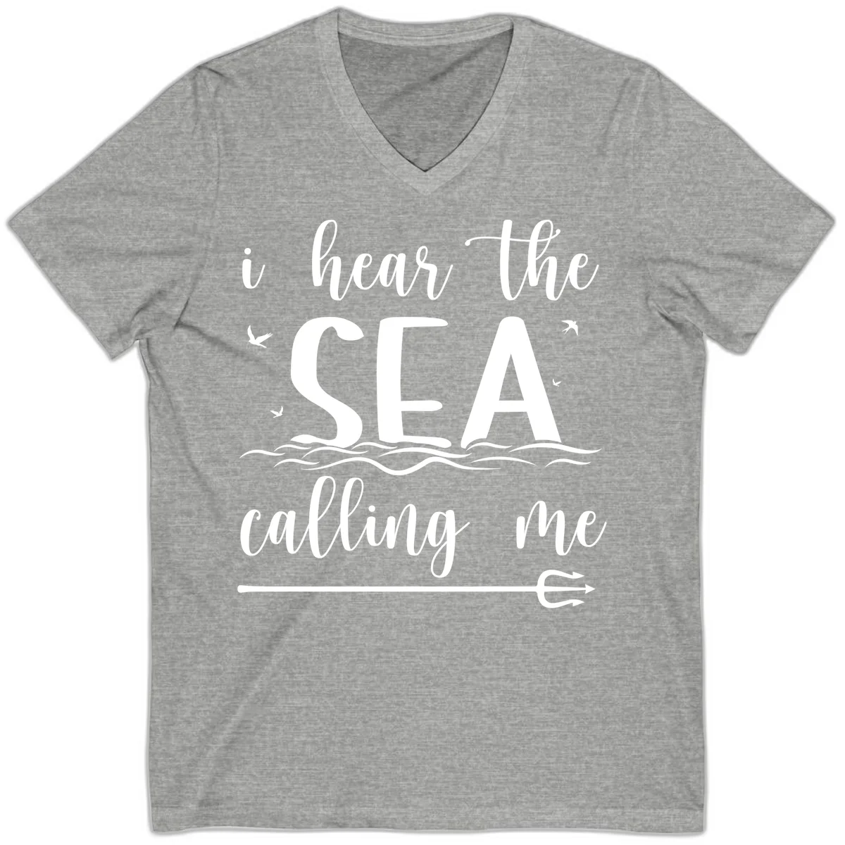 I Hear The Sea Calling Me V-Neck T-Shirt in Athletic Heather