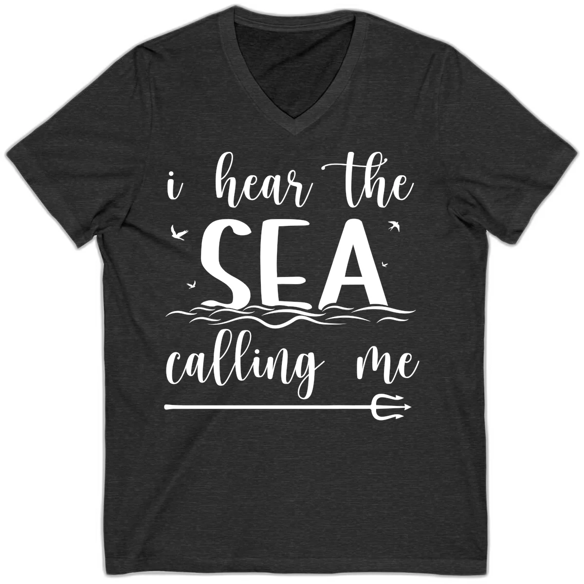 I Hear The Sea Calling Me V-Neck T-Shirt in Dark Grey Heather