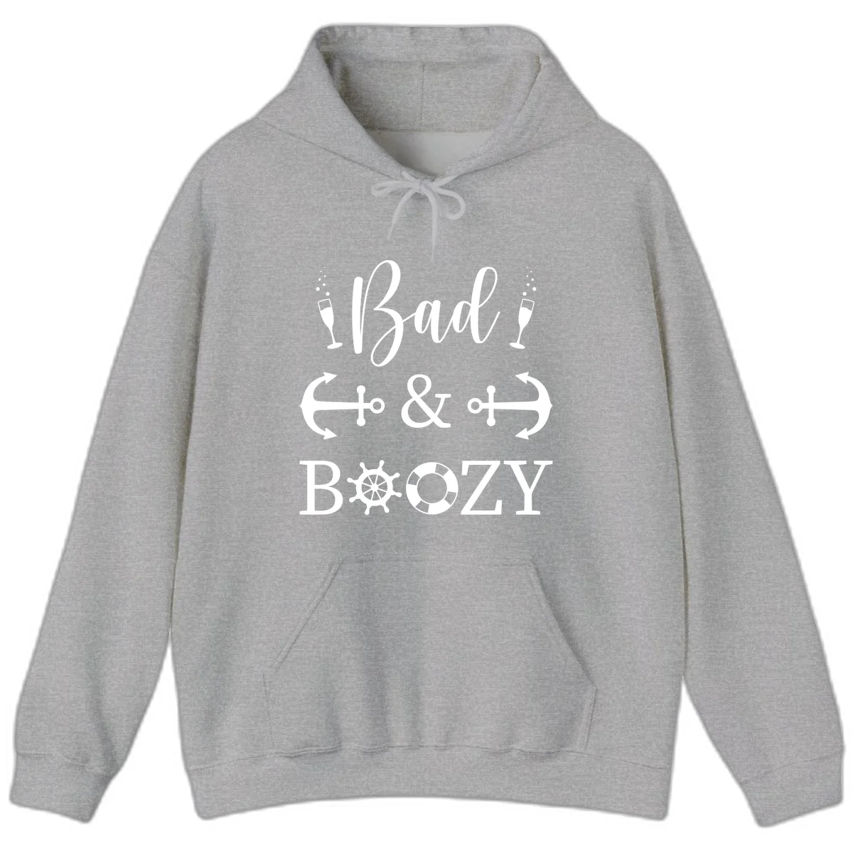 Bad & Bozy Nautical Cruise Design Hoodie in Sport Grey