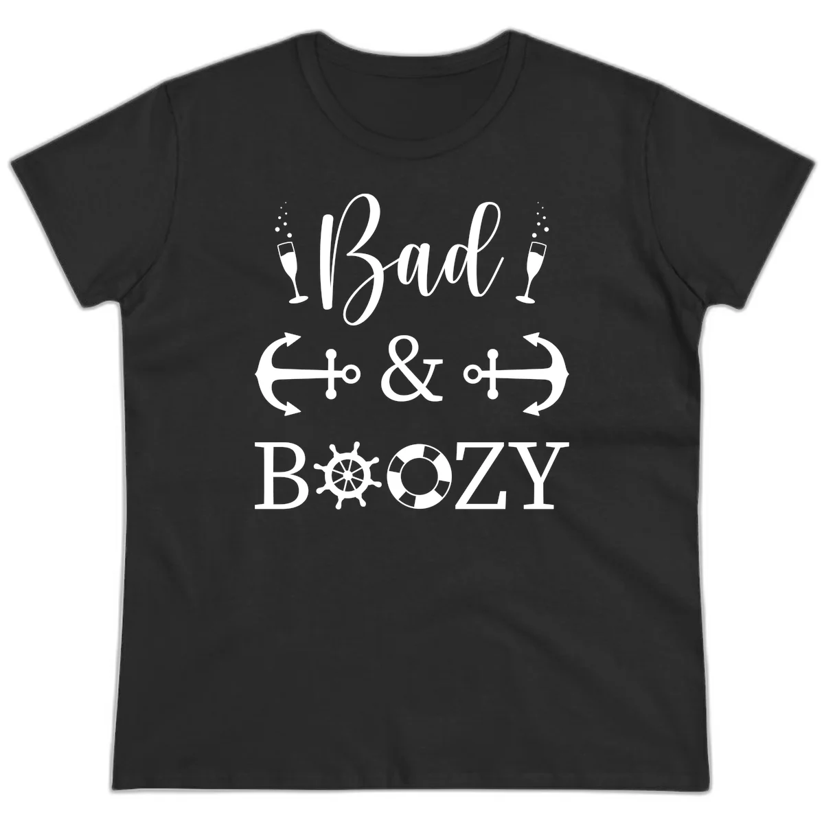 Bad & Bozy Nautical Cruise Design Ladies Tee in Black