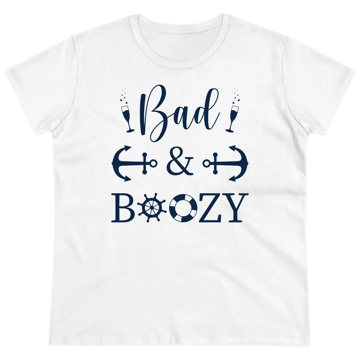 Bad & Bozy Nautical Cruise Design Ladies Tee in White