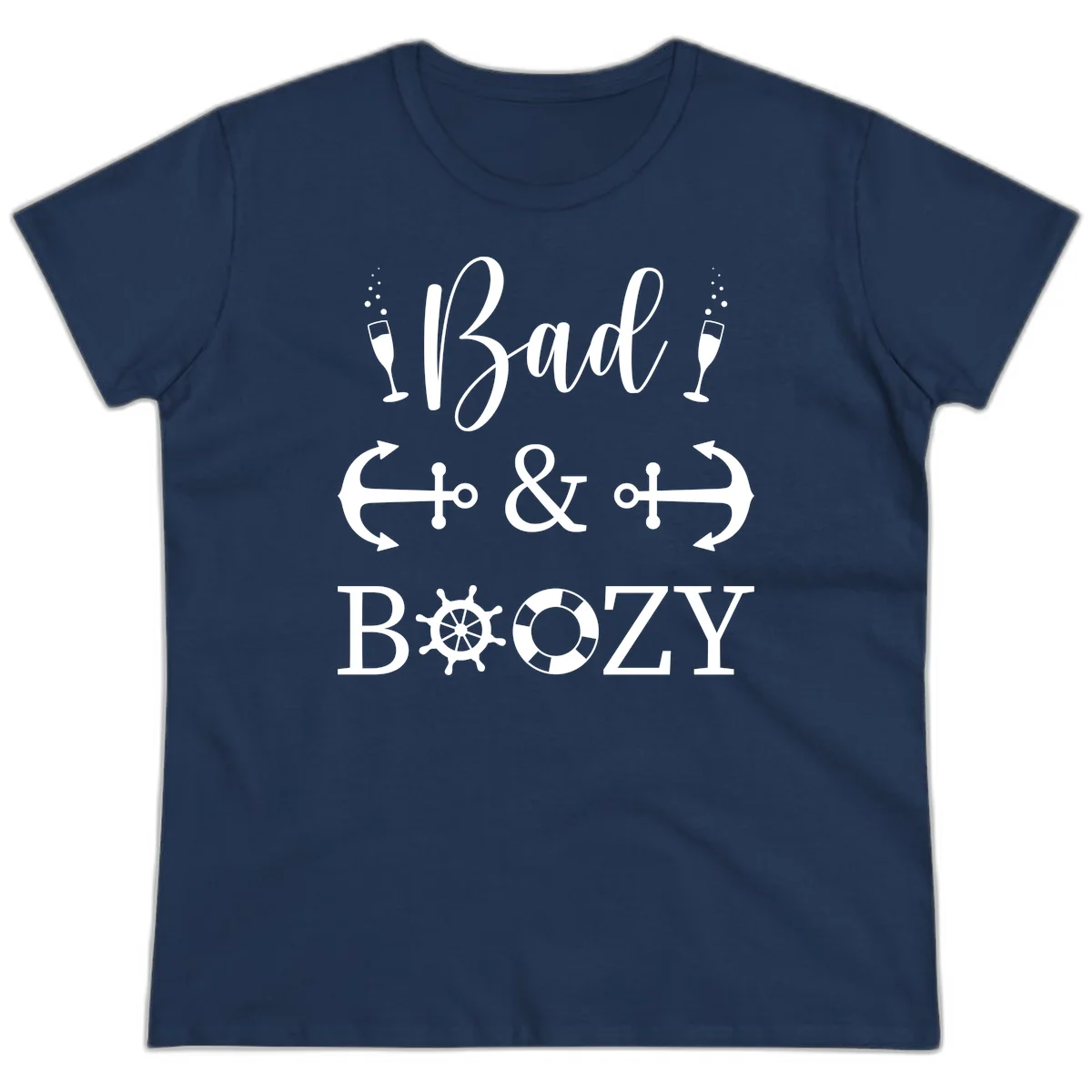 Bad & Bozy Nautical Cruise Design Ladies Tee in Navy