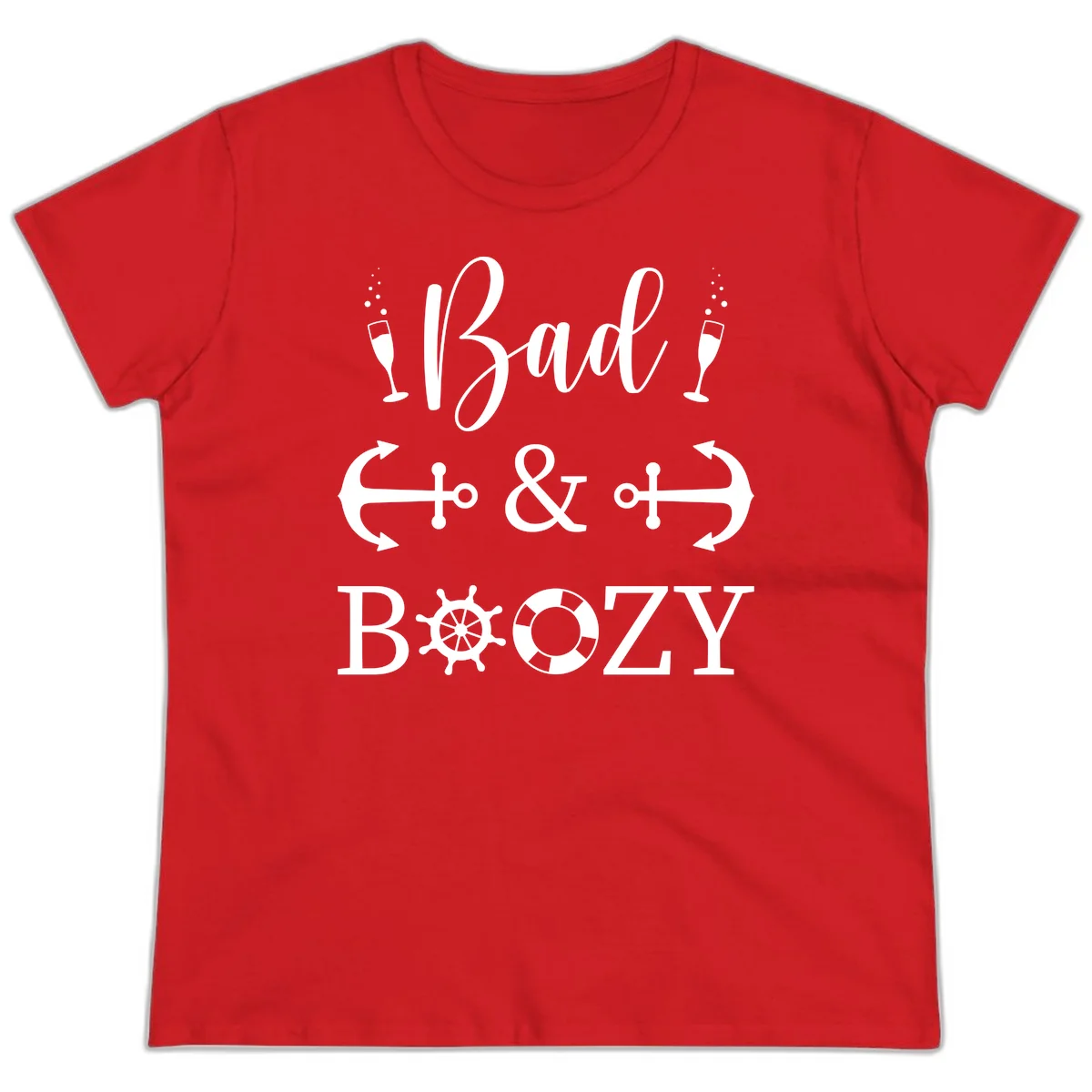 Bad & Bozy Nautical Cruise Design Ladies Tee in Red