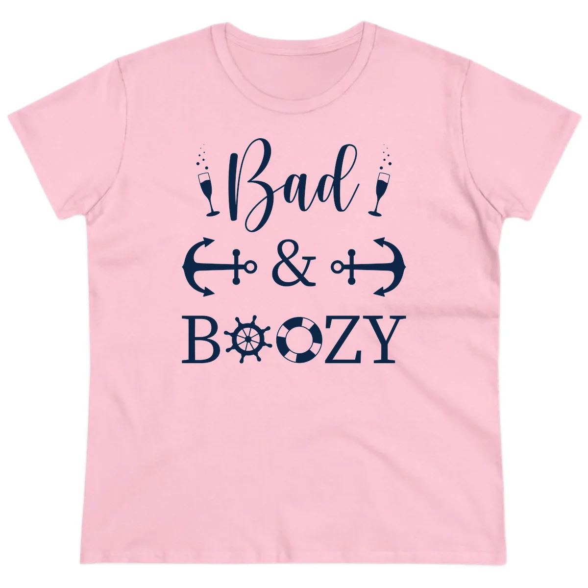 Bad & Bozy Nautical Cruise Design Ladies Tee in Light Pink