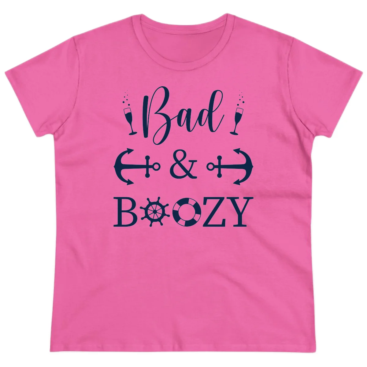 Bad & Bozy Nautical Cruise Design Ladies Tee in Azalea