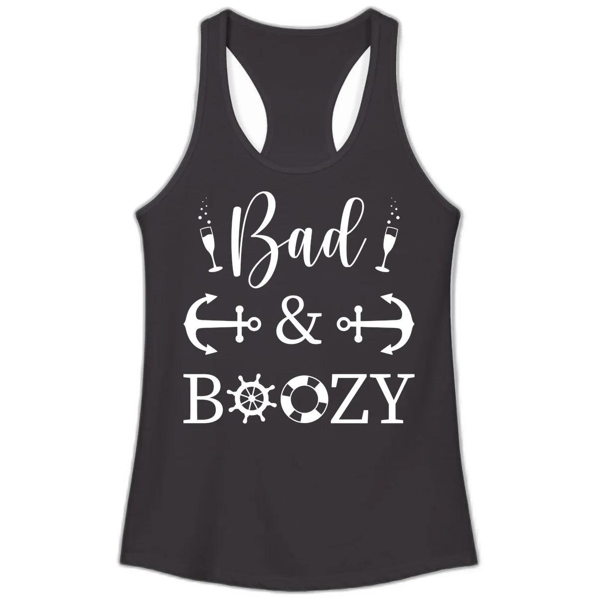 Bad & Bozy Nautical Cruise Design Ladies Tank in Black