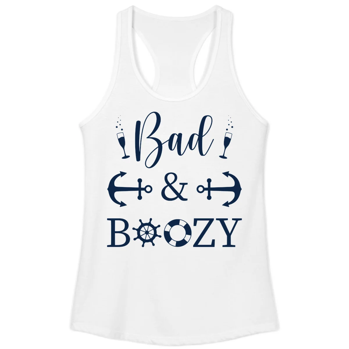 Bad & Bozy Nautical Cruise Design Ladies Tank in White