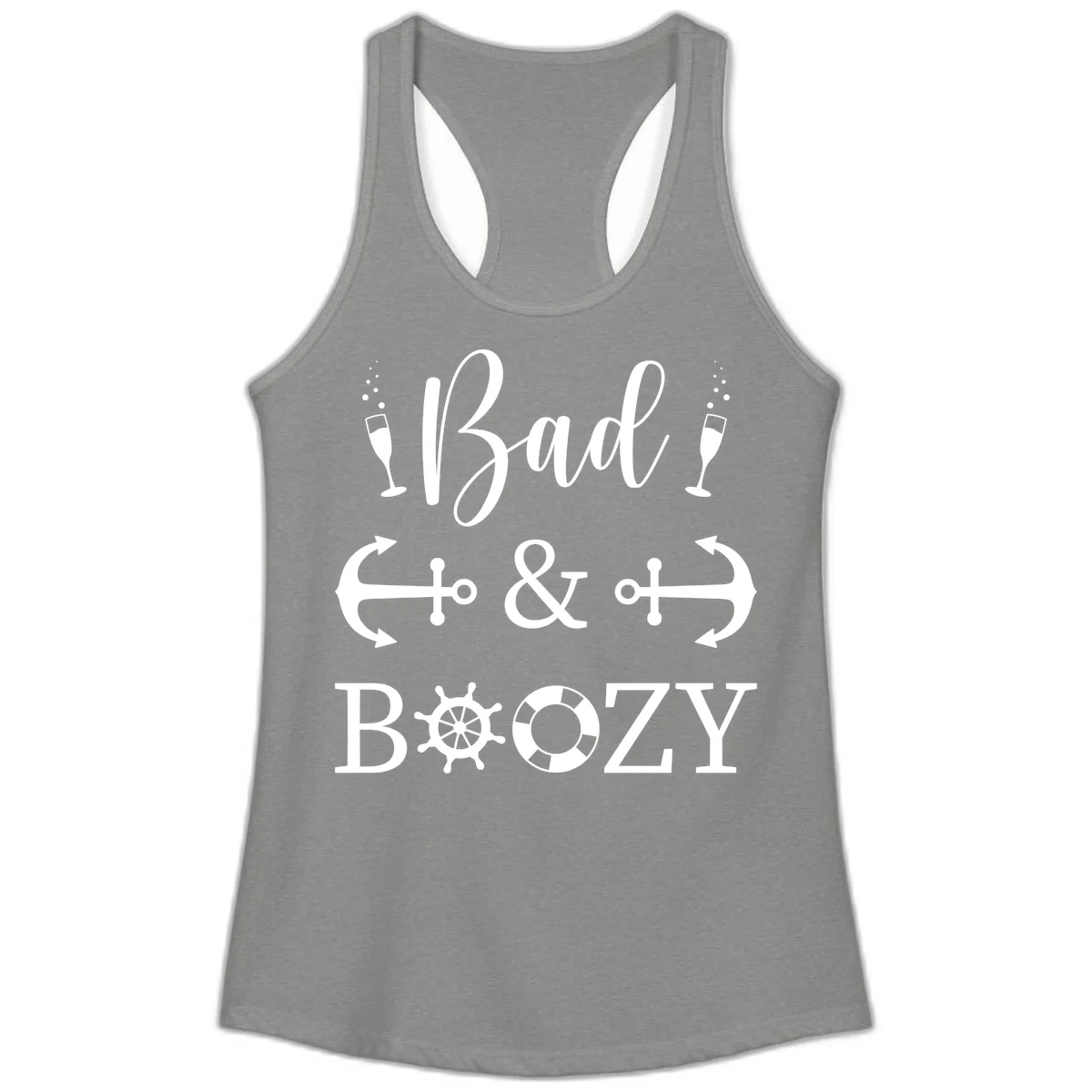 Bad & Bozy Nautical Cruise Design Ladies Tank in Heather Grey