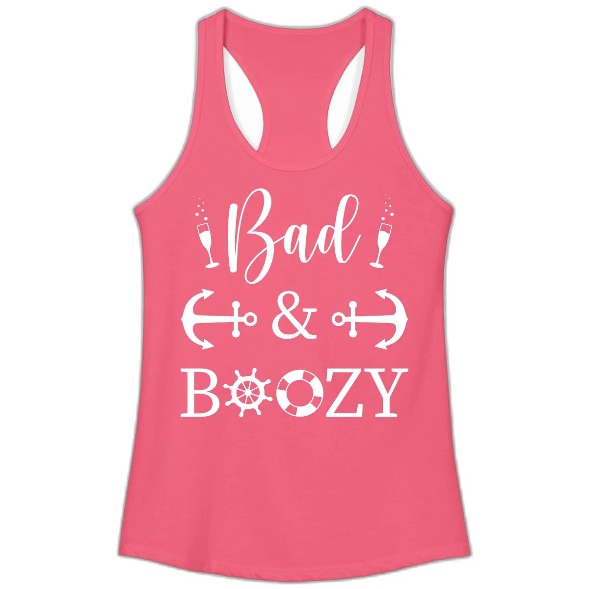 Bad & Bozy Nautical Cruise Design Ladies Tank in Hot Pink