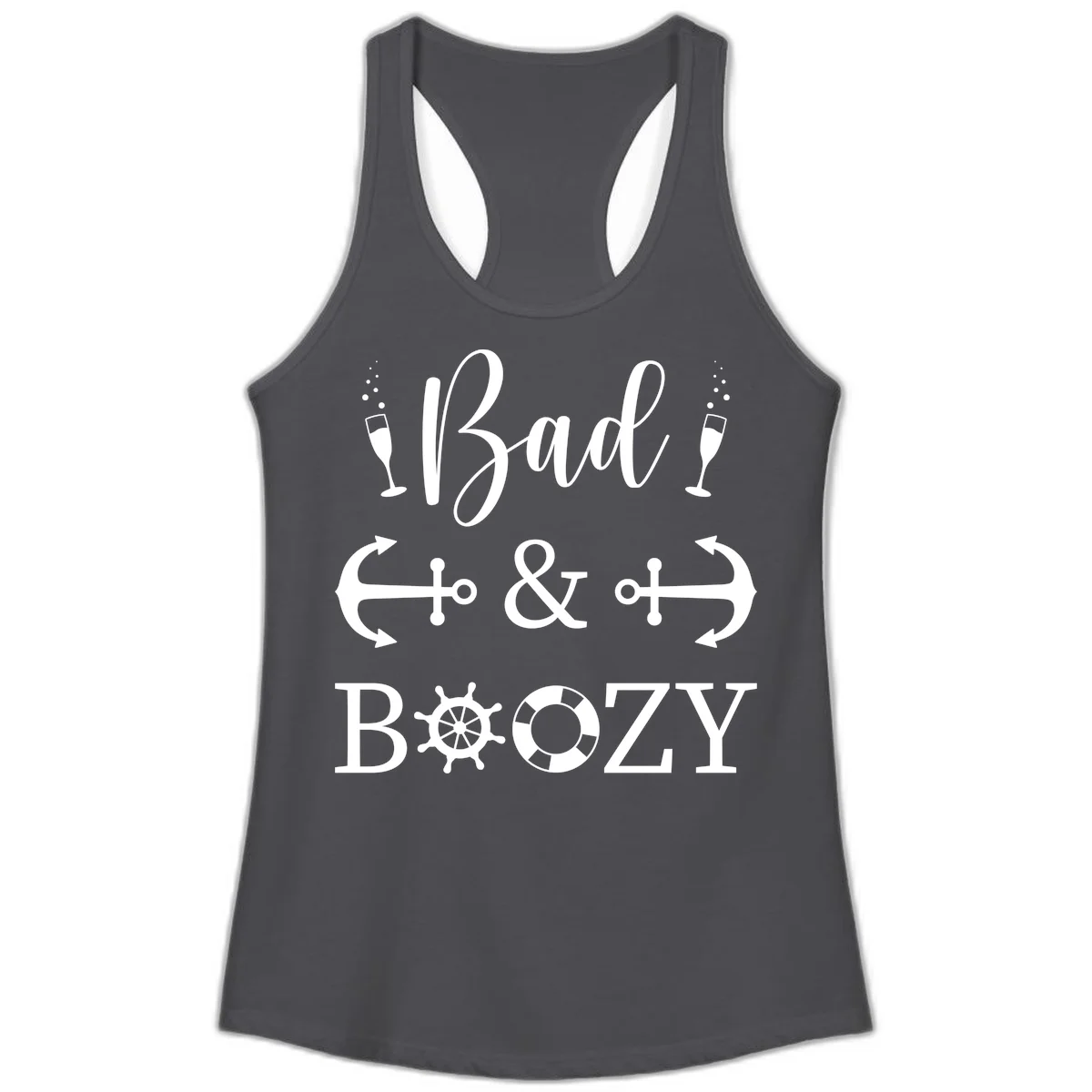 Bad & Bozy Nautical Cruise Design Ladies Tank in Solid Dark Gray