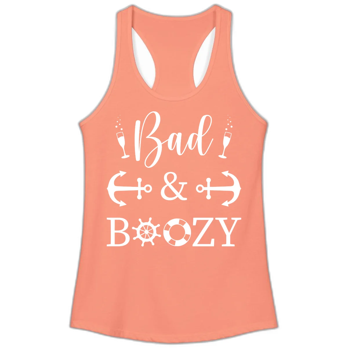 Bad & Bozy Nautical Cruise Design Ladies Tank in Solid Light Orange
