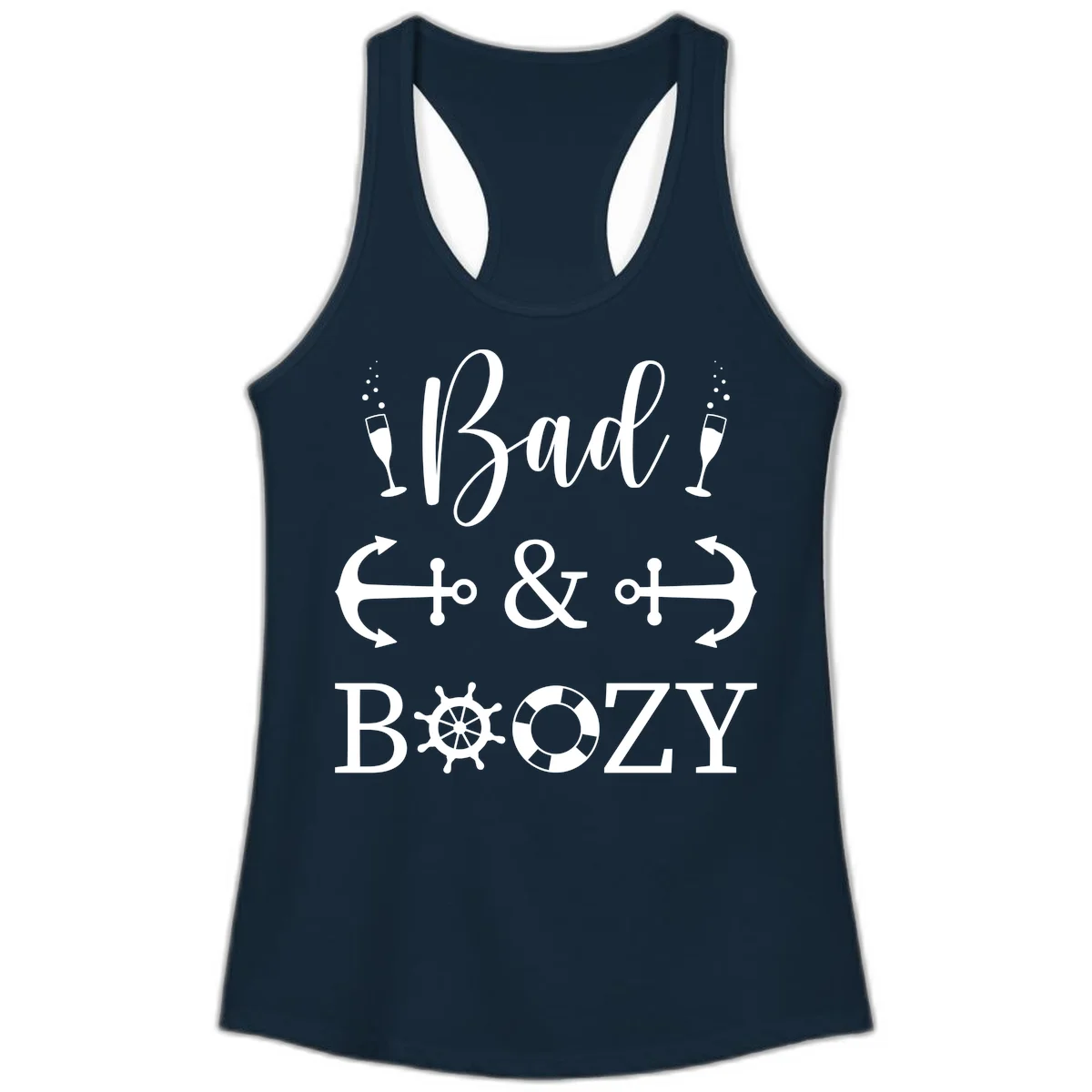 Bad & Bozy Nautical Cruise Design Ladies Tank in Solid Midnight Navy