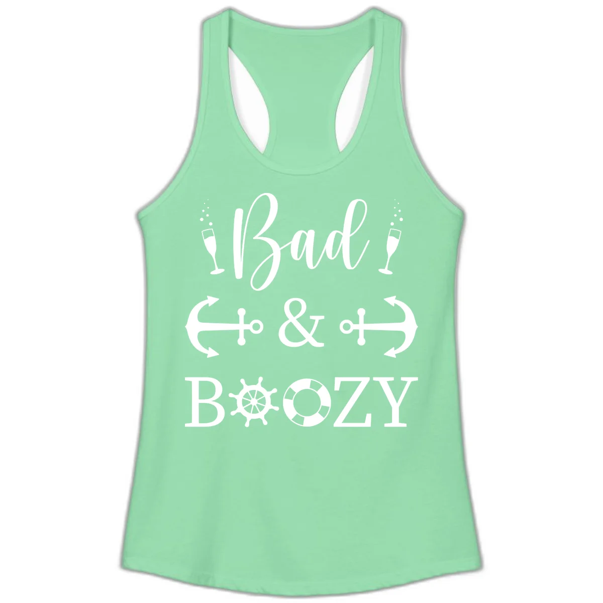 Bad & Bozy Nautical Cruise Design Ladies Tank in Solid Mint